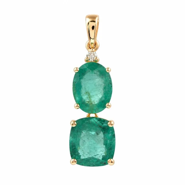 Pendant - 14 kt. Yellow gold - 3.04ct. tw. Emerald - Diamond