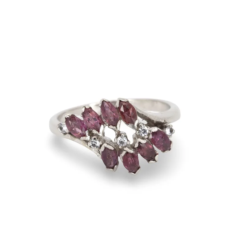 Silver Ruby Cluster Ring