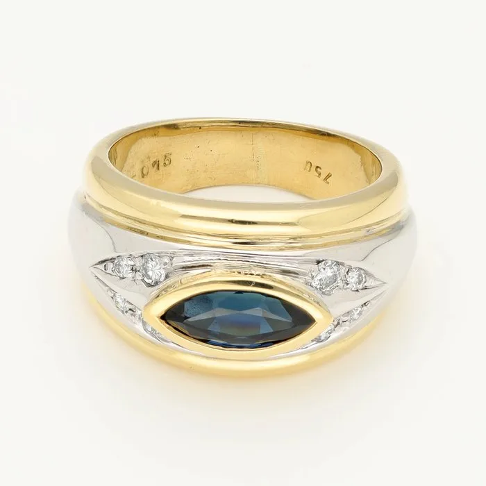 Ring - 18 kt. Yellow gold, White gold Diamond (Natural) - Sapphire