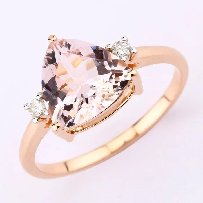 Ring - 14 kt. Rose gold - 2.19ct. tw. Morganite - Diamond - Certified Gold Jewelry