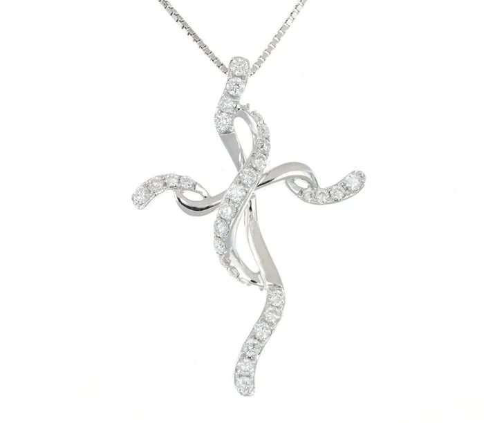 Necklace with pendant - 18 kt. White gold - 0,35ct. tw. Diamond (Natural)