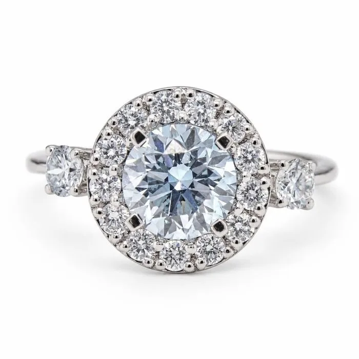 Ring - 14 kt. White gold - 2.27ct. tw. Blue Diamond (Fancy coloured lab-grown diamond) - Diamond