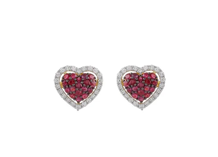 Earrings - 18 kt. Yellow gold - 2.65ct. tw. Ruby - Diamond