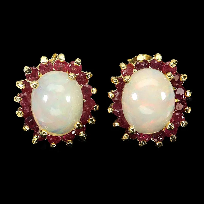 Opal and Ruby Cluster Earrings