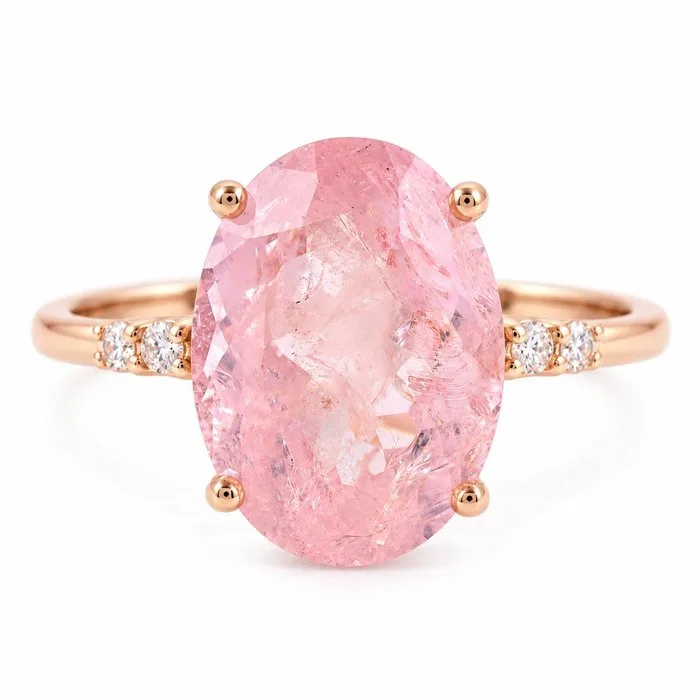 Ring - 14 kt. Rose gold - 6.39ct. tw. Morganite - Diamond