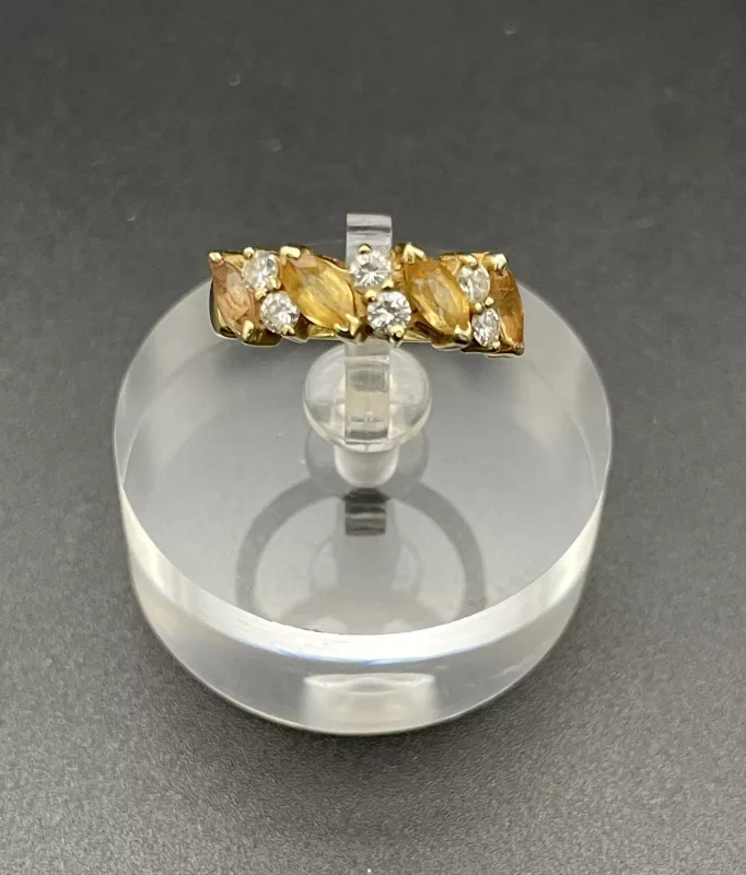 18ct Gold Multi Stone Bypass Ring Set With Marquise Cut Yellow Gemstones and Diamonds