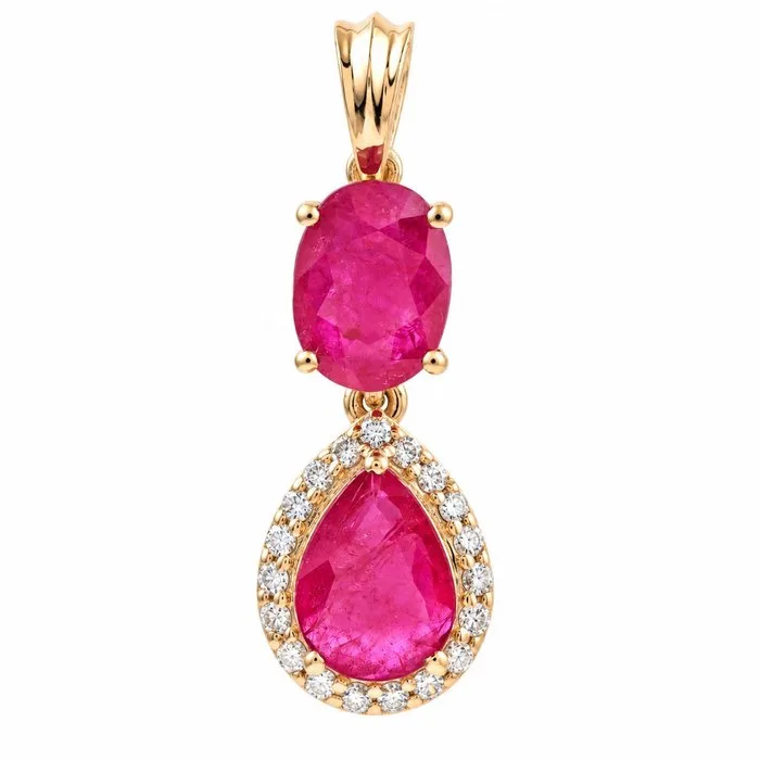 Pendant - 14 kt. Yellow gold - 2.71ct. tw. Ruby - Diamond