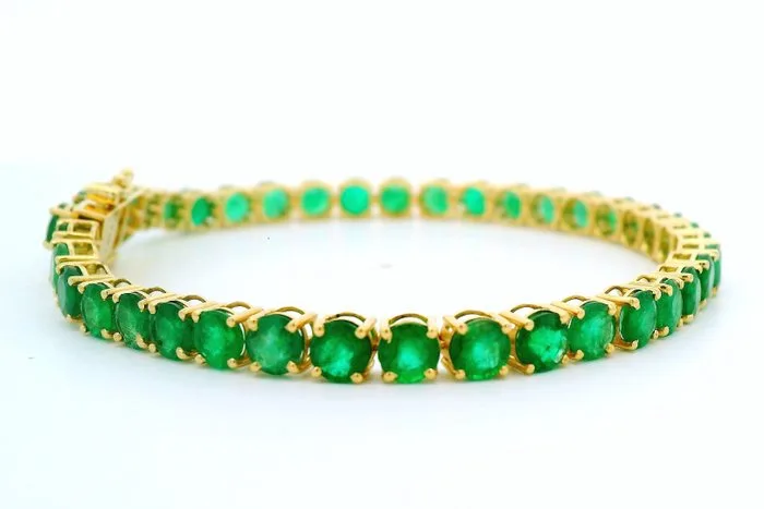Bracelet - 14 kt. Yellow gold - 11.59ct. tw. Emerald - Natural Emerald Bracelet