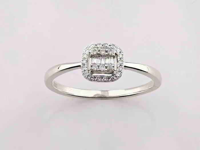 Ring - 14 kt. White gold - 0.12ct. tw. Diamond (Natural)