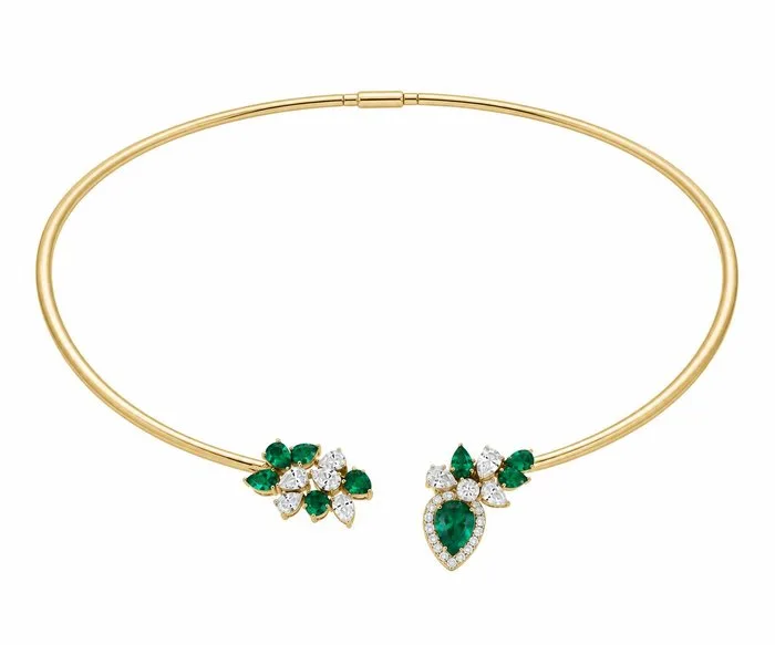 Collar necklace - 18 kt. Yellow gold - 3.18ct. tw. Emerald - Diamond