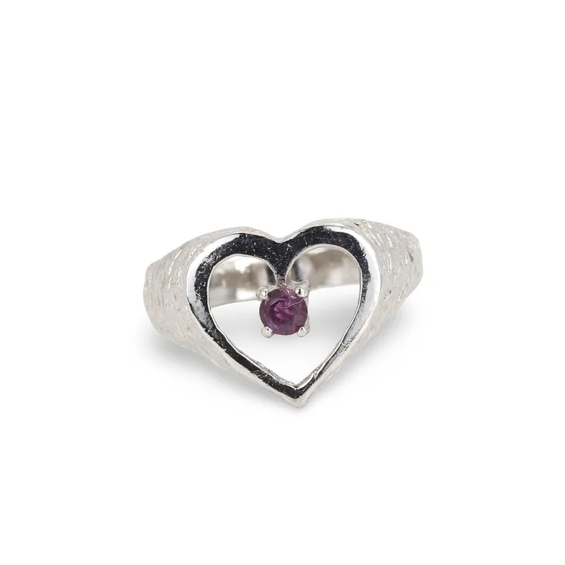 Silver Ruby Heart Ring