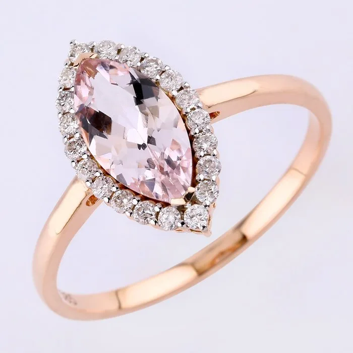Ring - 14 kt. Rose gold - 1.04ct. tw. Morganite - Diamond - Certified Gold Jewelry