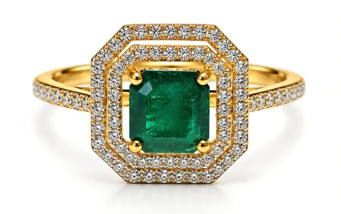 Ring - 14 kt. Yellow gold - 2.53ct. tw. Emerald - Diamond