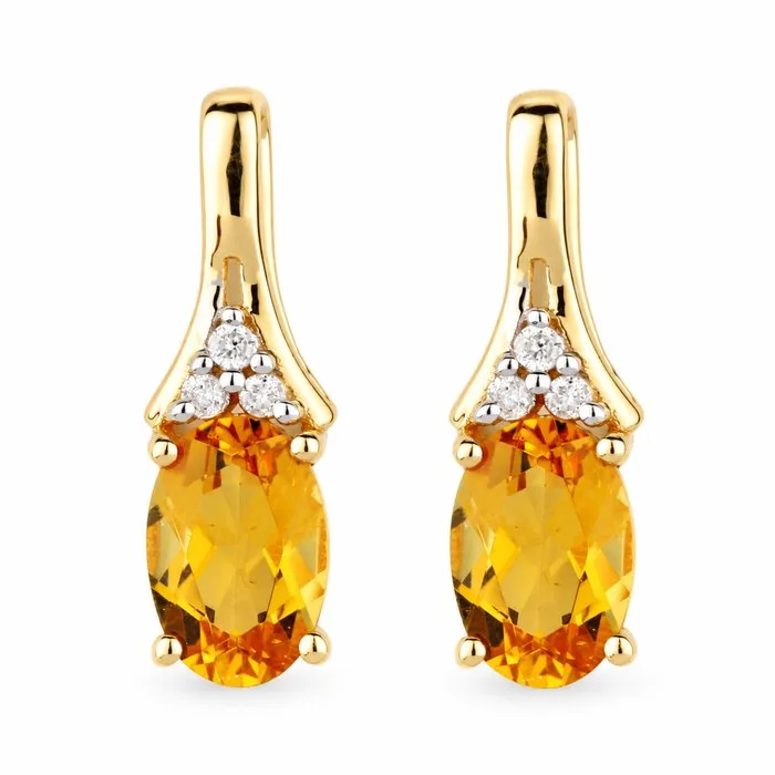 Earrings - 14 kt. Yellow gold - 0.90ct. tw. Heliodor - Diamond - Certified Gold Jewelry