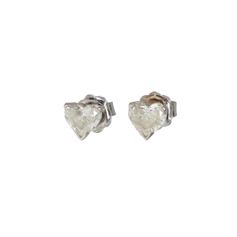 A Pair of Heart Shaped Diamond Solitaire Stud Earrings