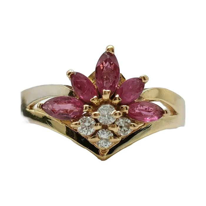 Ring - 18 kt. Yellow gold Ruby - Diamond