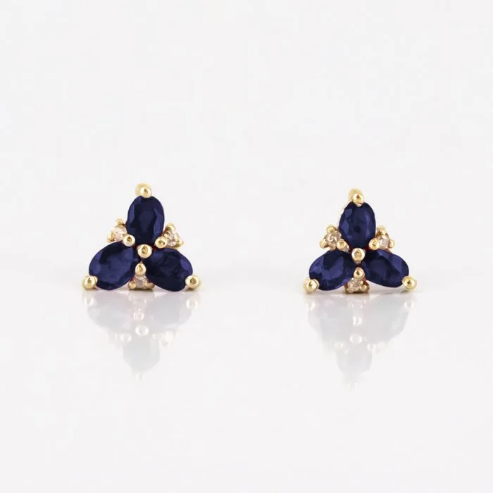 Earrings - 14 kt. Yellow gold - 1.56ct. tw. Sapphire - Diamond