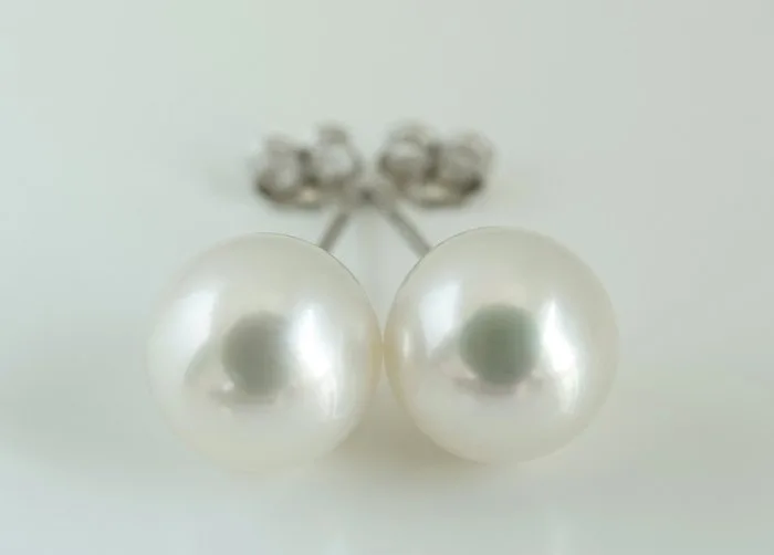 Earrings - 18 kt. White gold Pearl - Akoya, Round, 9- 9.5 mm