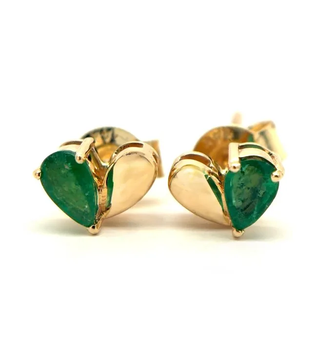 Stud earrings - 14 kt. Yellow gold - 0.31ct. tw. Emerald