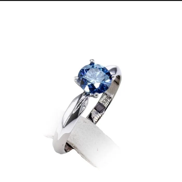 Ring - 14 kt. White gold - 1.01ct. tw. Diamond (Natural) - Fancy Blue ring