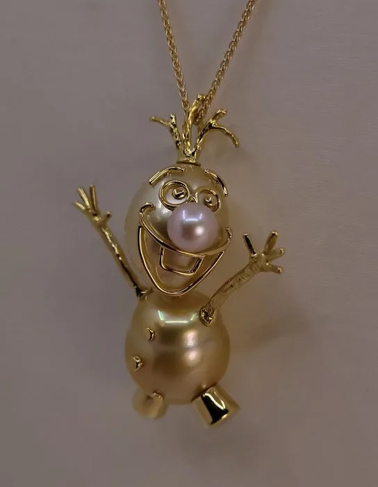 Necklace with pendant - 18 kt. Yellow gold, Deep Golden South Sea Pearls - Clown