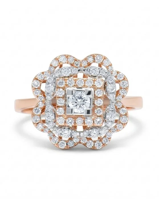 Cocktail ring - 14 kt. Rose gold - 0.56ct. tw. Diamond (Natural) - Diamond - Statement Flower Ring