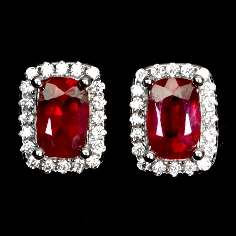 Oval Cut Ruby Cluster Earrings