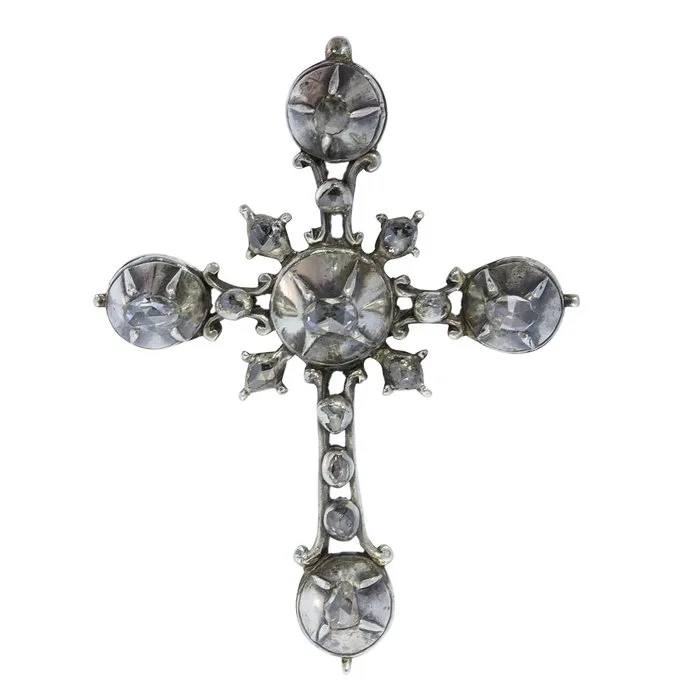 Pendant Gold-filled, Silver - Diamond - Cross, Rococo 1750