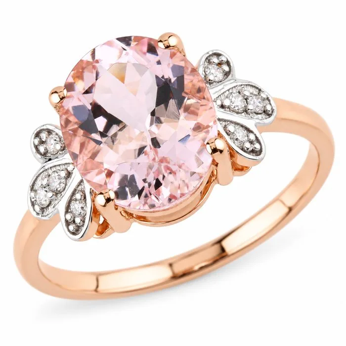 Ring - 14 kt. Rose gold - 2.22ct. tw. Morganite - Diamond - Certified Gold Jewelry
