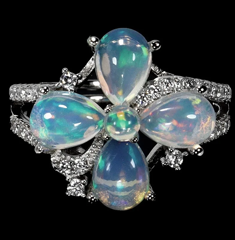 Pear Cabochon Opal Silver Ring