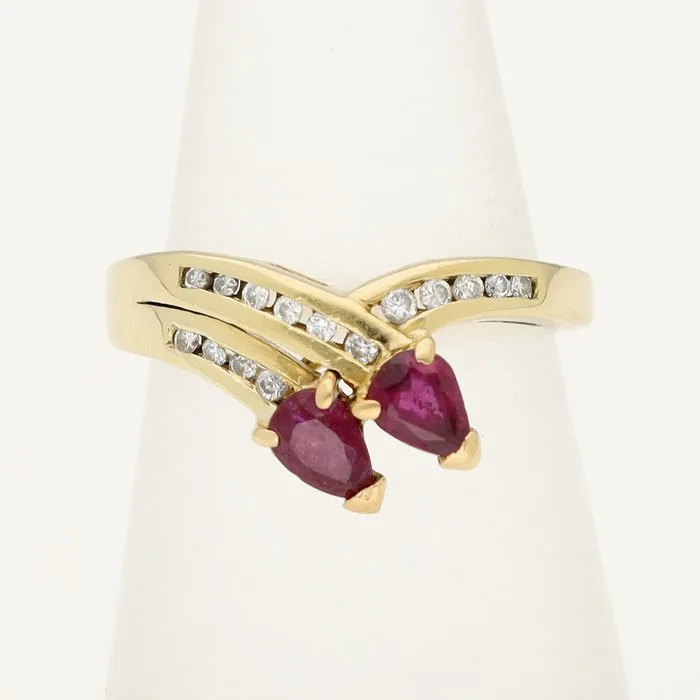 Ring - 18 kt. Yellow gold Diamond (Natural) - Ruby