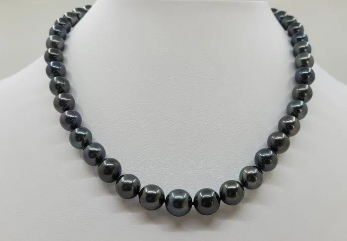Necklace PSL Certified Peacock Black Tahitian Pearls - 8.0x10.4mm