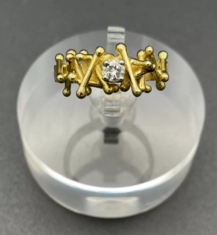 Diamond and Yellow Gold Brutalist Style Sculptural Cocktail Ring