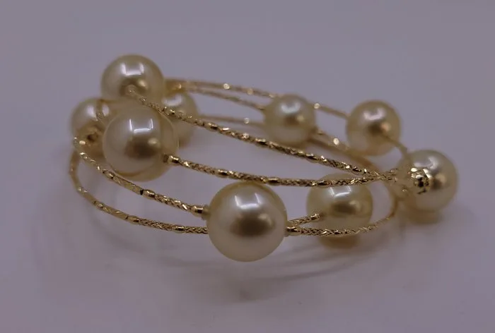 Bracelet - 18 kt. Yellow gold, Round Golden South Sea Pearls