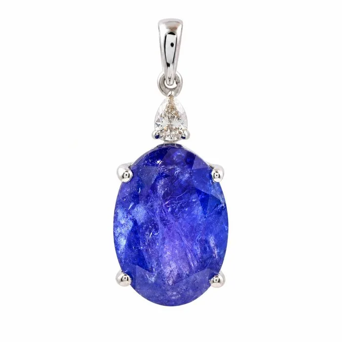 Pendant - 14 kt. White gold - 7.19ct. tw. Tanzanite - Diamond