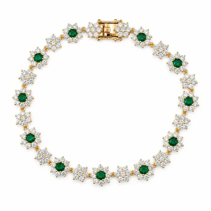 Bracelet - 14 kt. Yellow gold - 7.06ct. tw. Emerald - Sapphire