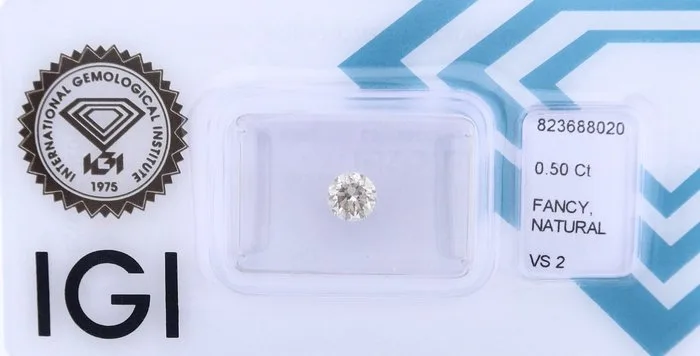 1 pcs Diamond (Natural coloured) - 0.50 ct - Round - Fancy light Brown - VS2 - International Gemological Institute (IGI)