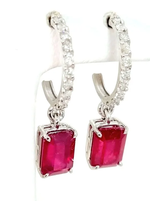 Earrings - 18 kt. White gold Ruby - Diamond