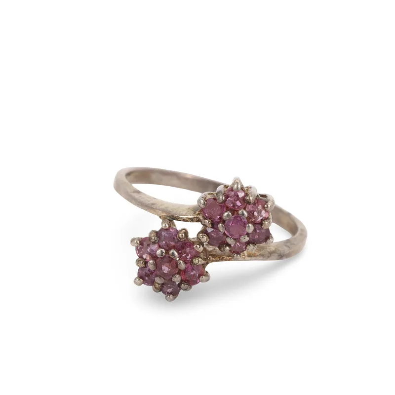 Silver Ruby Cluster Ring