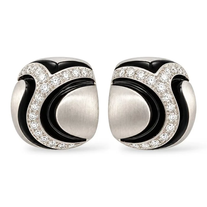 Earrings - 18 kt. 18K White Gold 1.08ct Diamond Sculpted Carved Design Earrings, White gold - 1.08ct. tw. Diamond (Natural)
