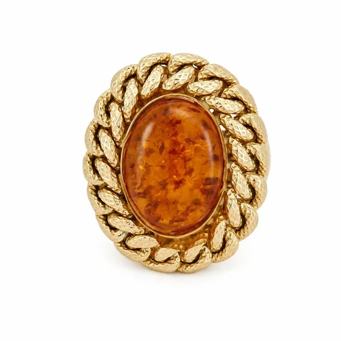 Ring - 18 kt. Yellow gold - 3.00ct. tw. Amber - Made in Italy - Handmade