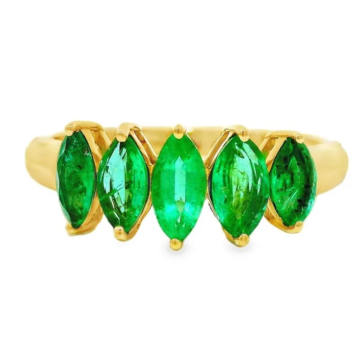 Ring - 14 kt. Yellow gold - 1.01ct. tw. Emerald