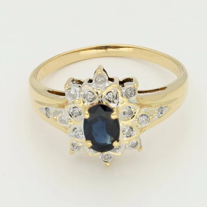 Ring - 18 kt. Yellow gold Diamond (Natural) - Sapphire