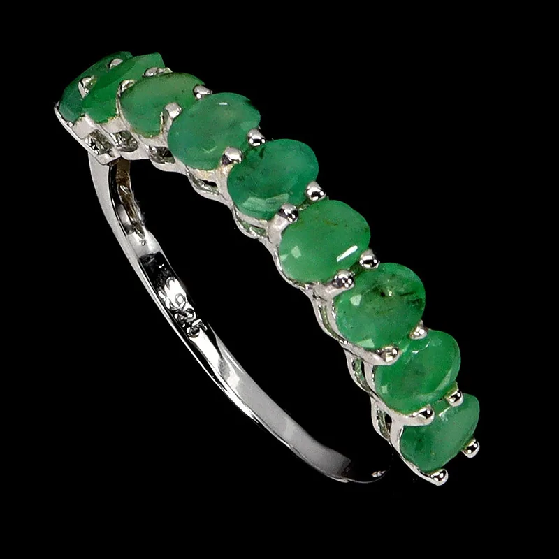 Emerald Silver Half Eternity Ring