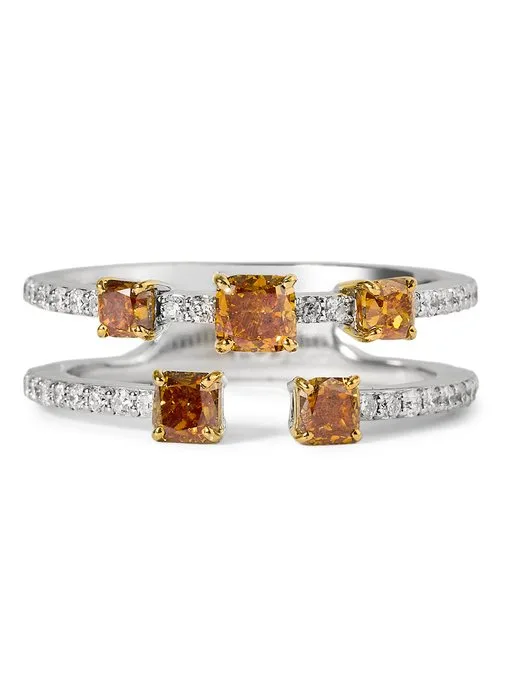 Statement ring - 14 kt. White gold - 1.47ct. tw. Orange Diamond (Natural coloured) - Diamond - Orange Yellow Fancy Color Diamond