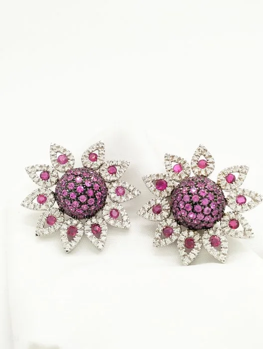 Earrings - 18 kt. White gold Sapphire - Diamond