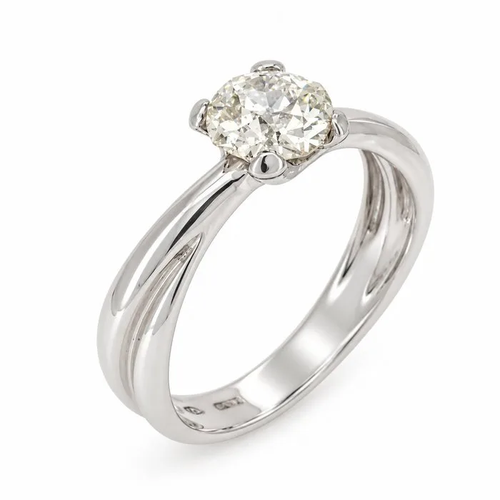 Ring - 18 kt. White gold - 1.07ct. tw. Diamond (Natural) - Made in Italy - Handmade