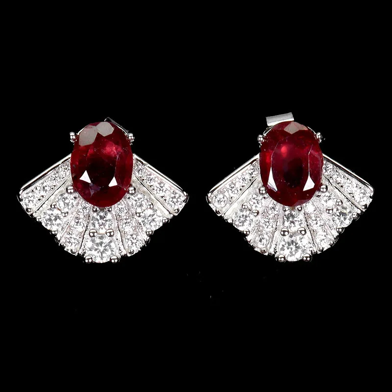 Ruby Silver Art Deco Style Earrings