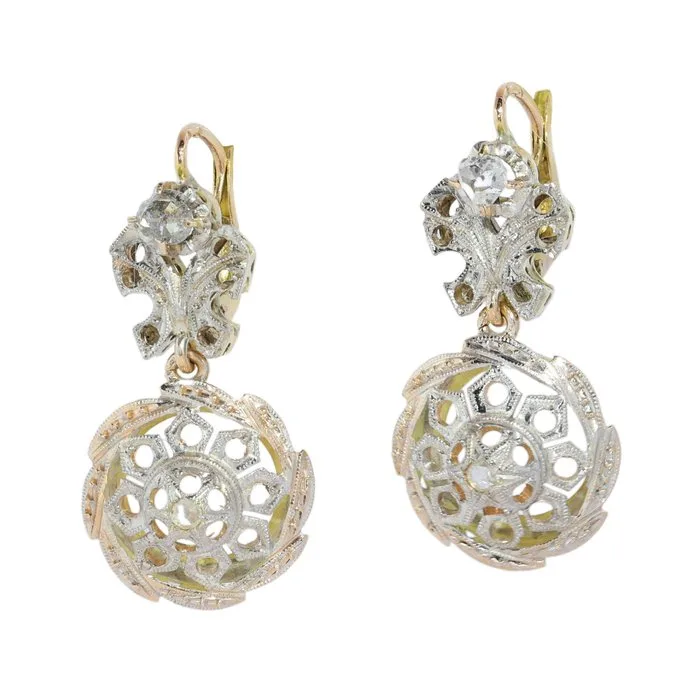 Earrings - 18 kt. Rose gold, White gold - Diamond - Vintage ca. 1950