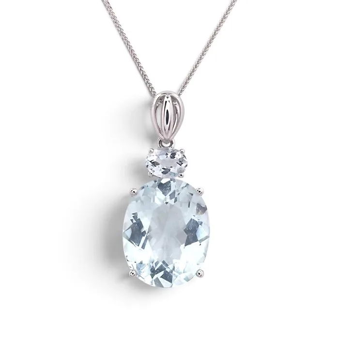 Necklace with pendant - 14 kt. White gold - 3.34ct. tw. Aquamarine